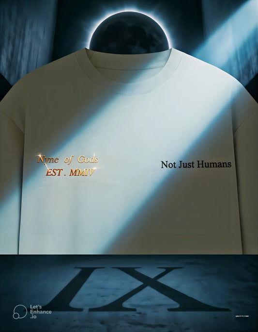 NYNE OF GODS Not Just Humans Oversized Beige Tee – Premium Cotton. Nyne of gods