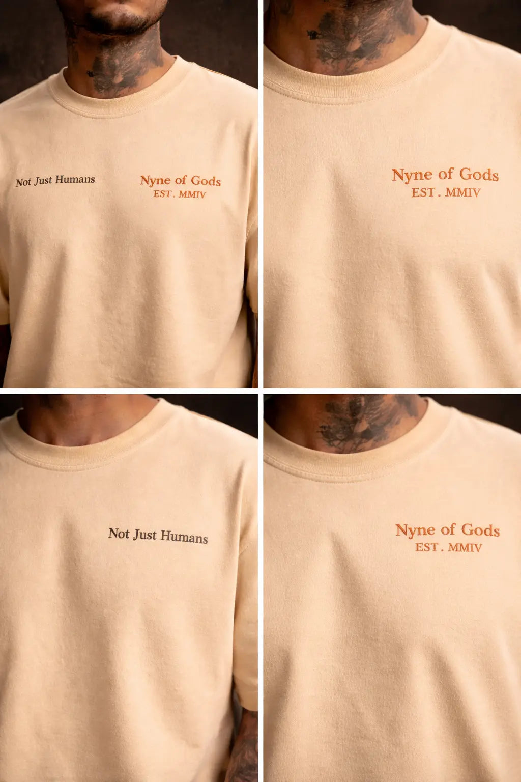 NYNE OF GODS Not Just Humans Oversized Beige Tee – Premium Cotton. Nyne of gods